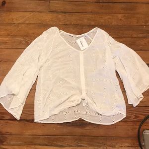 Lavender brown eyelet l/s tie front